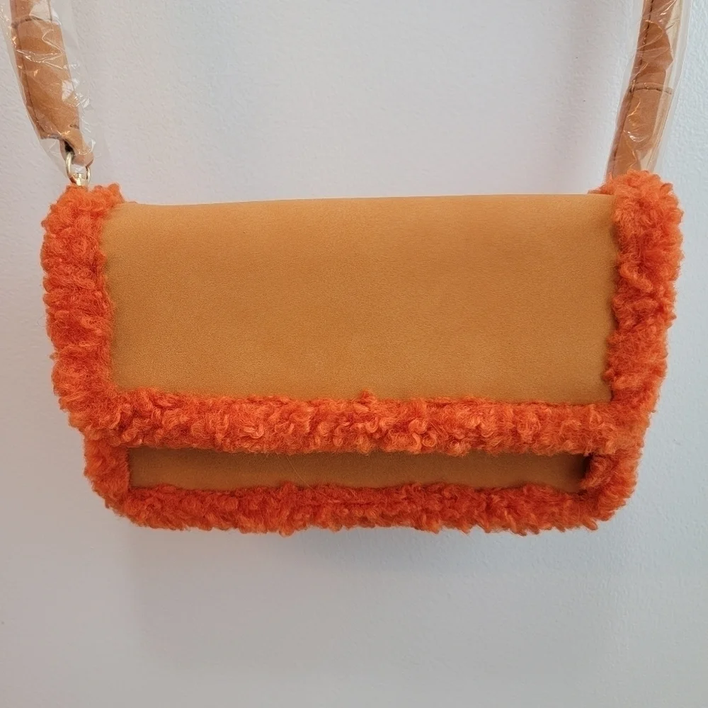 NWOT Orange Faux Suede Crossbody - Picture 1 of 4